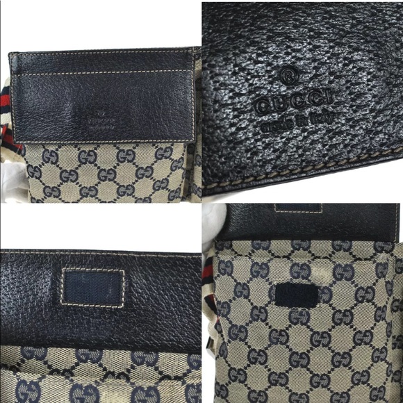 Authentic Gucci navy & grey monogram canvas waist bag fanny pack bum bag - Picture 7 of 14
